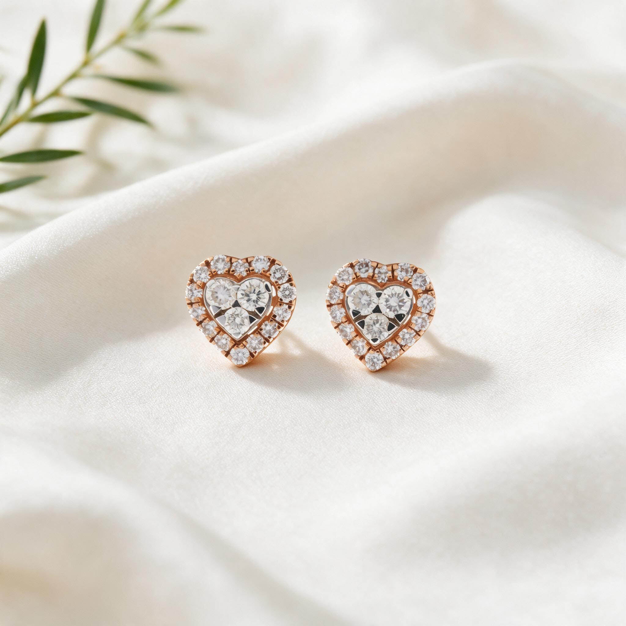 Rose Gold Heart Halo Lab Grown Diamond Stud Earrings