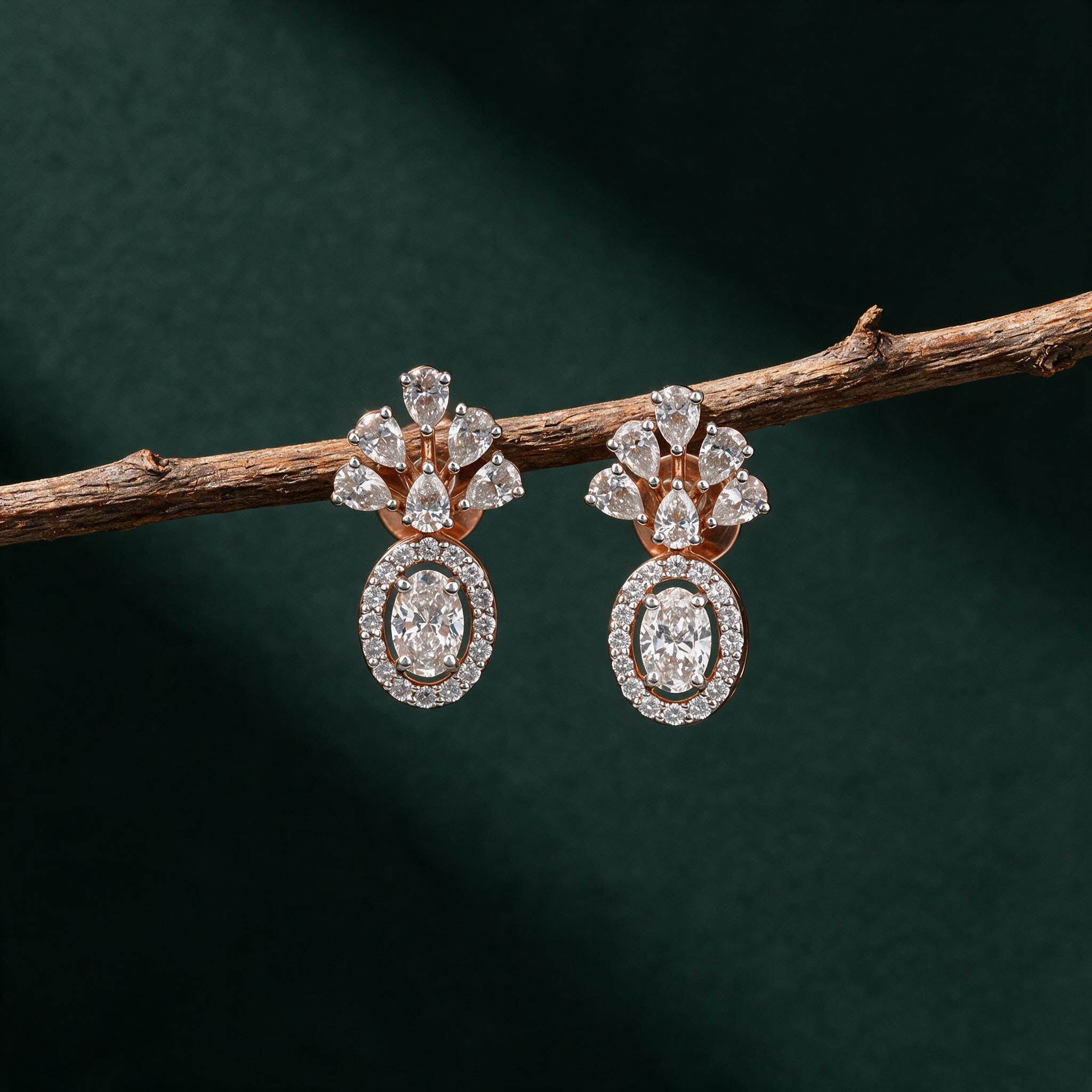 Oval Halo Tiara Lab-Grown Diamond Drop Earrings