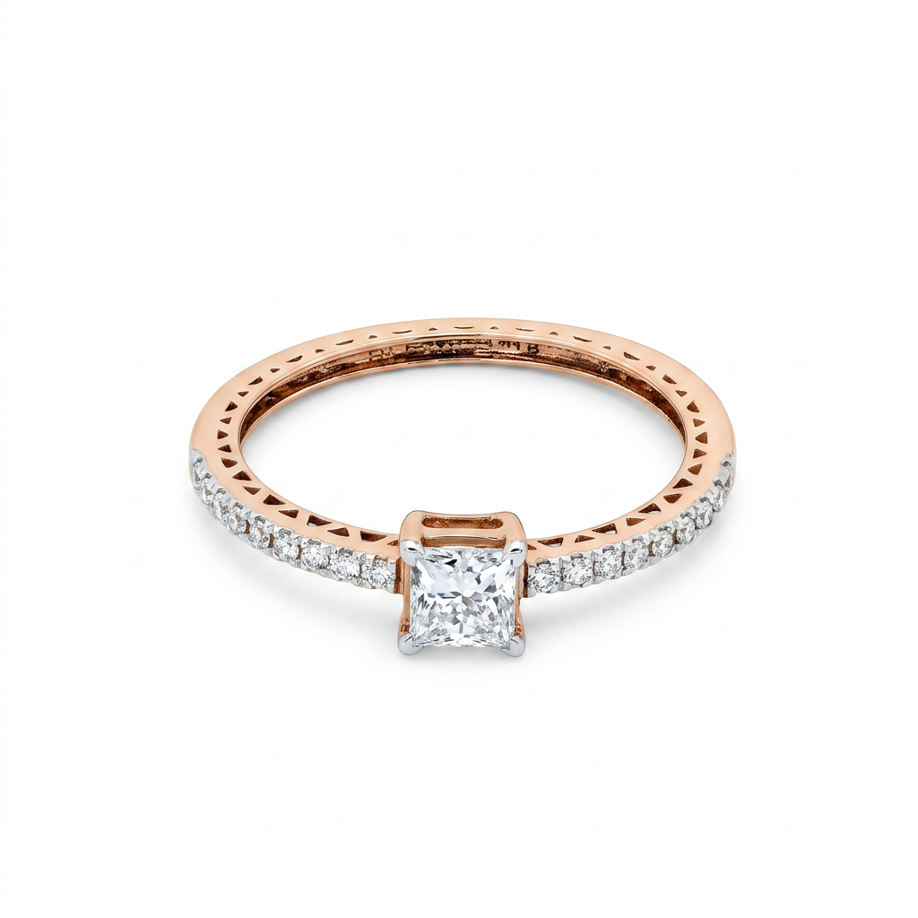 Princess Cut Solitaire Pave Engagement Diamond Ring