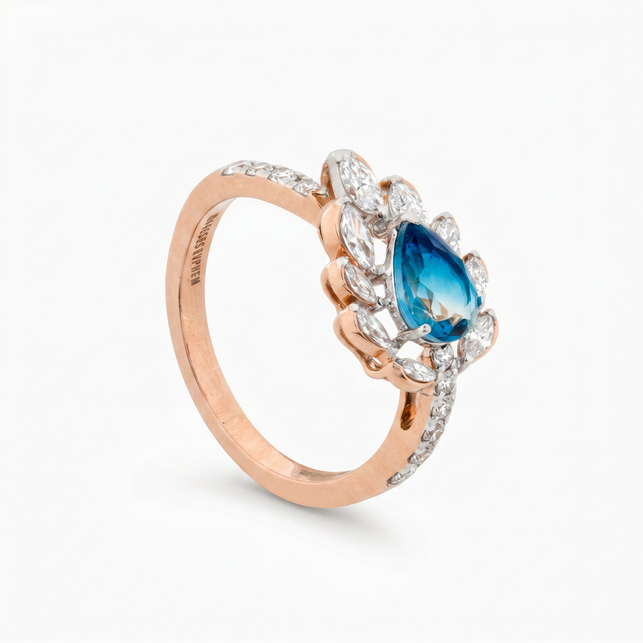 Pear Cut Blue Gemstone and Marquise Diamond Bloom Ring