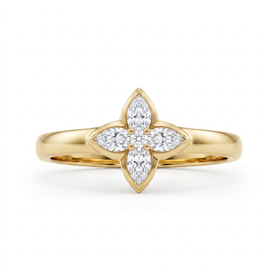 Vihana Floral Lab Grown Diamond Ring 9KT Yellow Gold