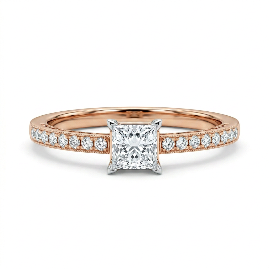 Princess Cut Solitaire Pave Engagement Diamond Ring