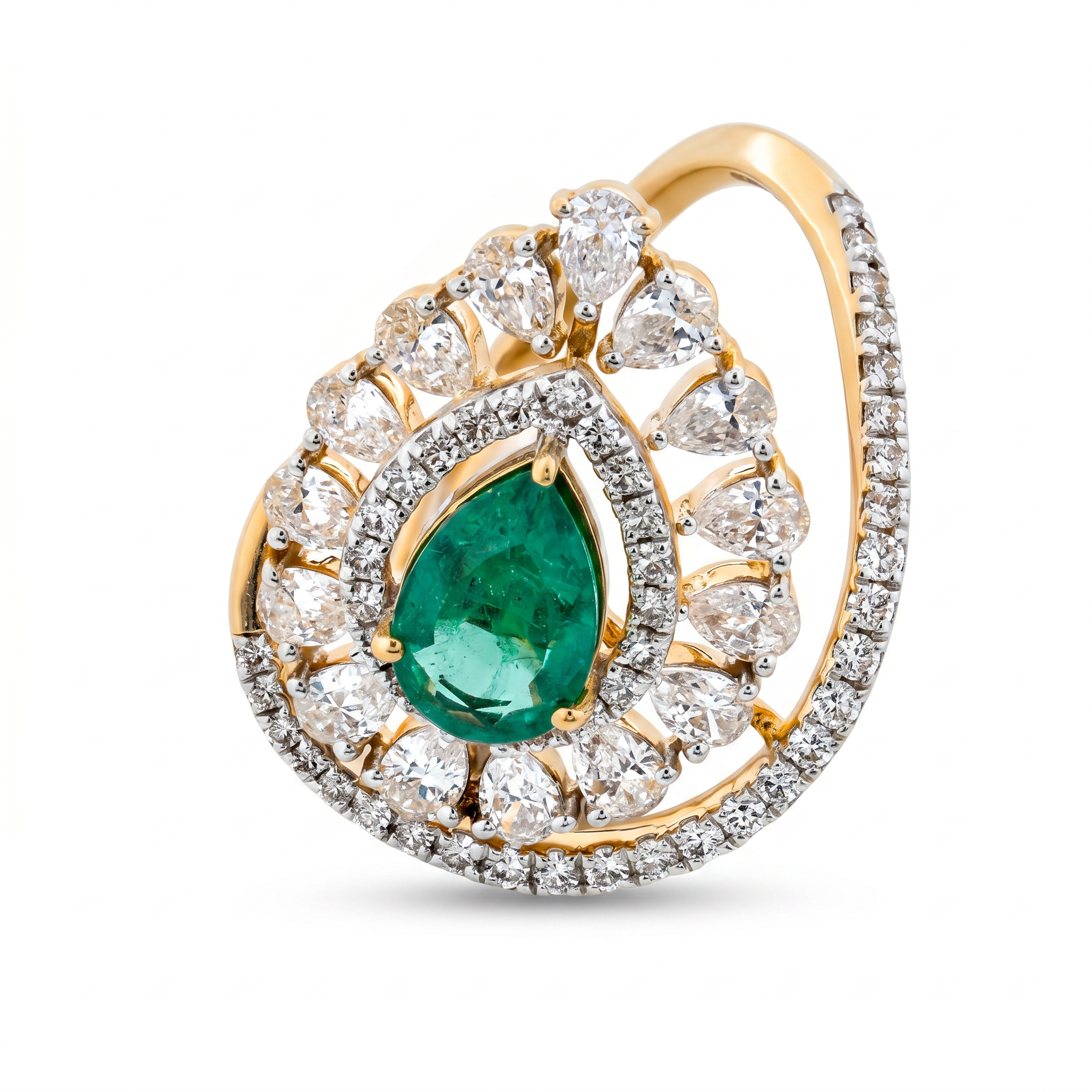 Pear Cut Emerald with Pear Shape Diamond Halo Pendant