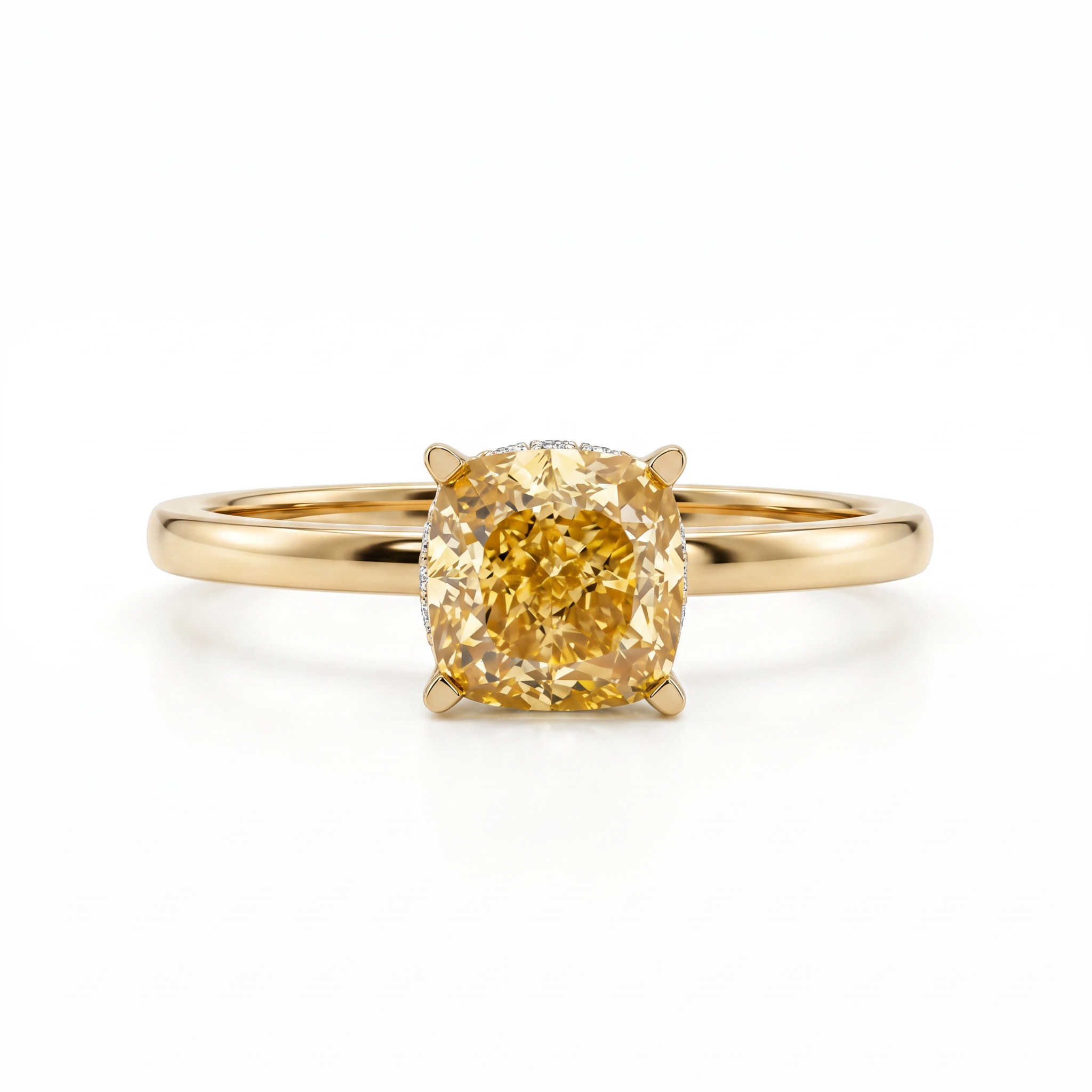 Cushion Cut Yellow Diamond Solitaire Ring