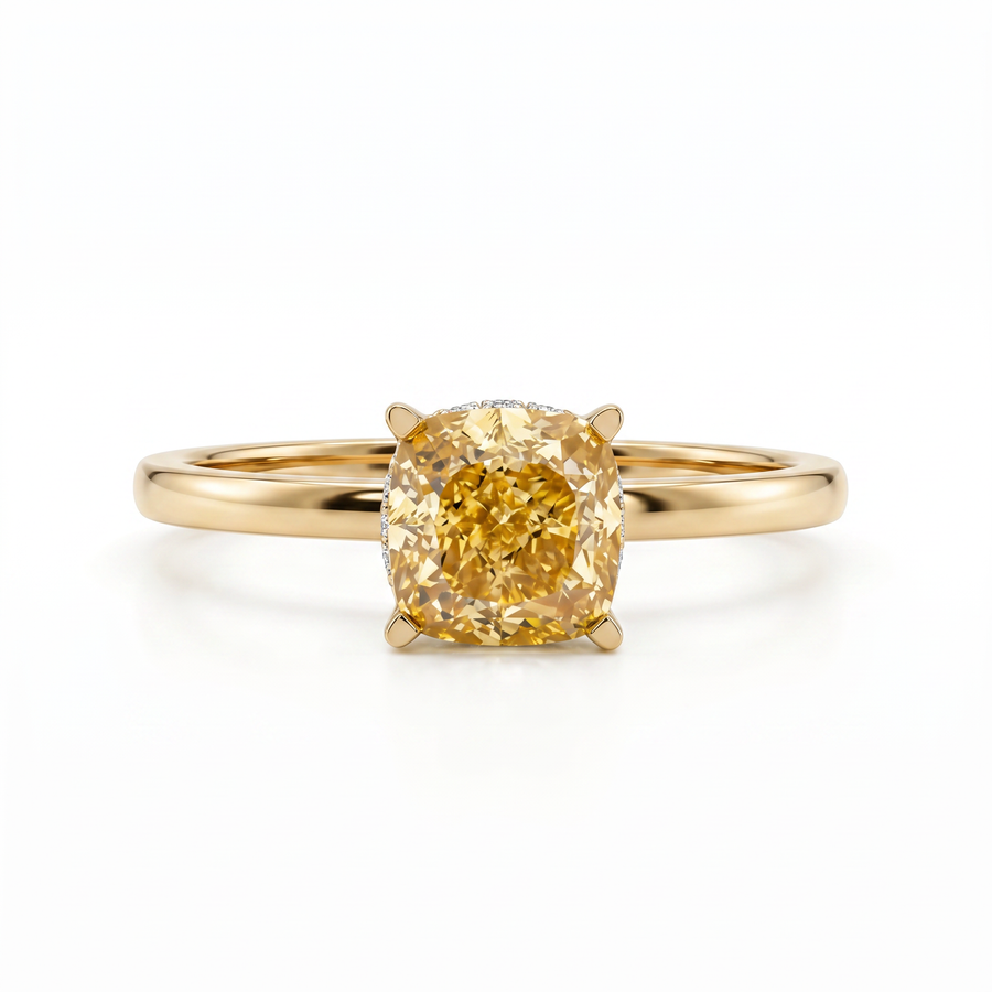 Cushion Cut Yellow Diamond Solitaire Ring