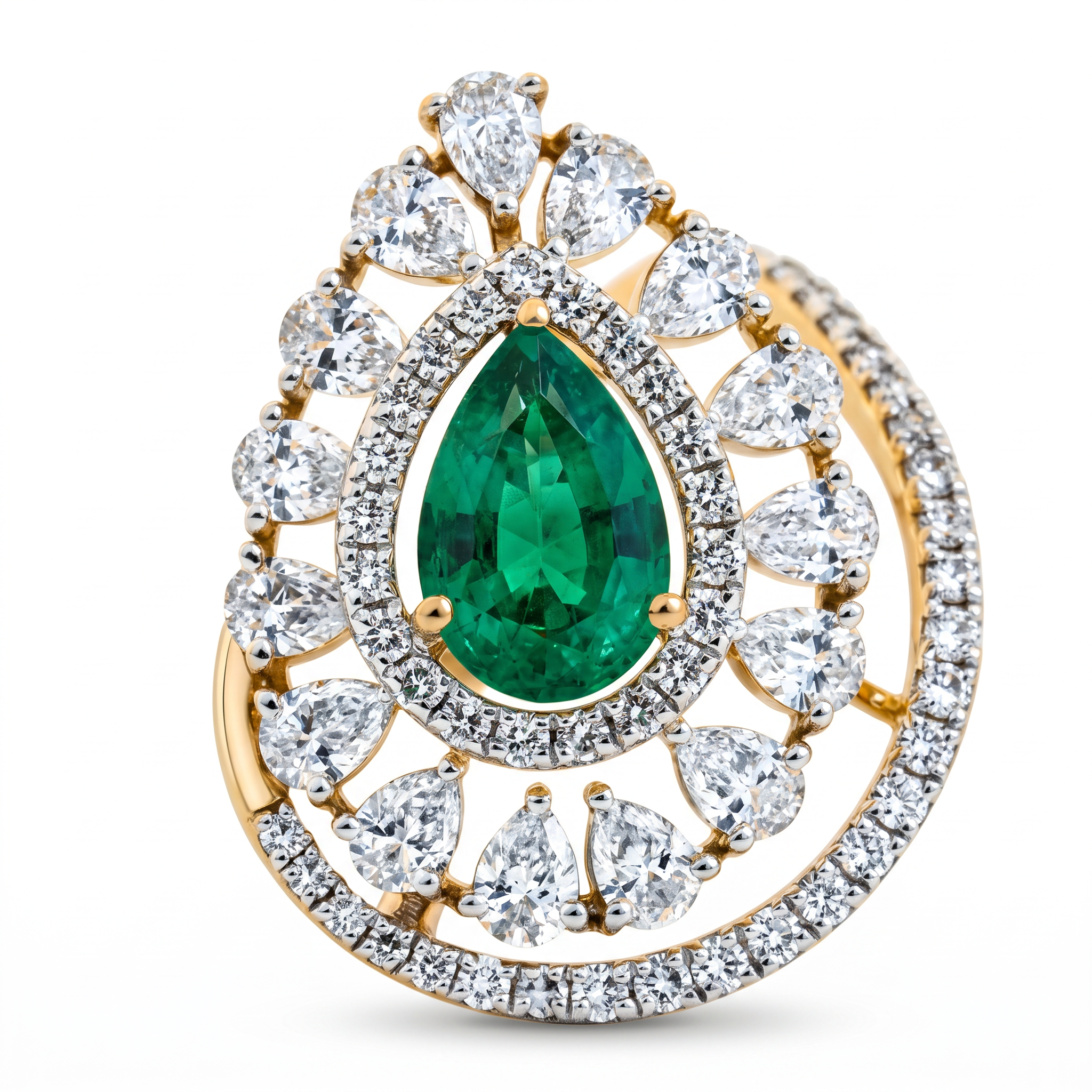 Pear Cut Emerald with Pear Shape Diamond Halo Pendant