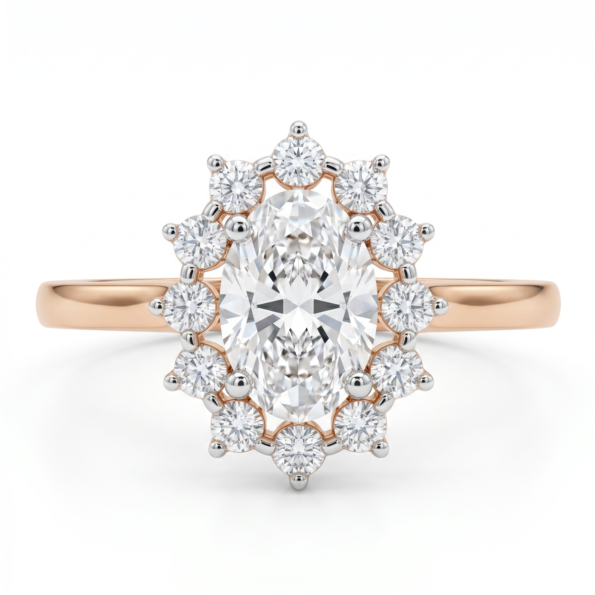 Oval Cut Center Diamond with Round Brilliant Halo Diamonds Ring