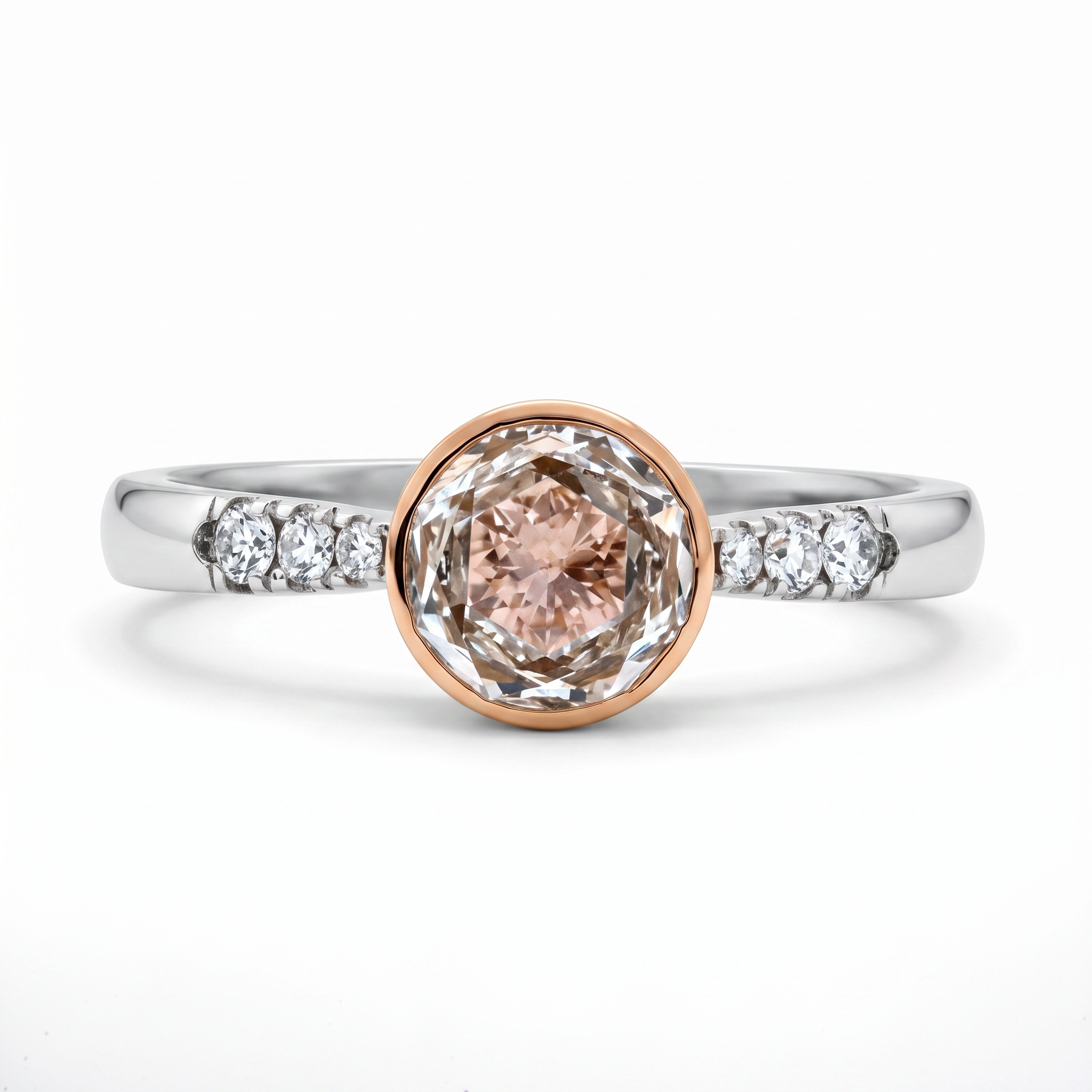 Round Pink Diamond Aura Bezel Ring