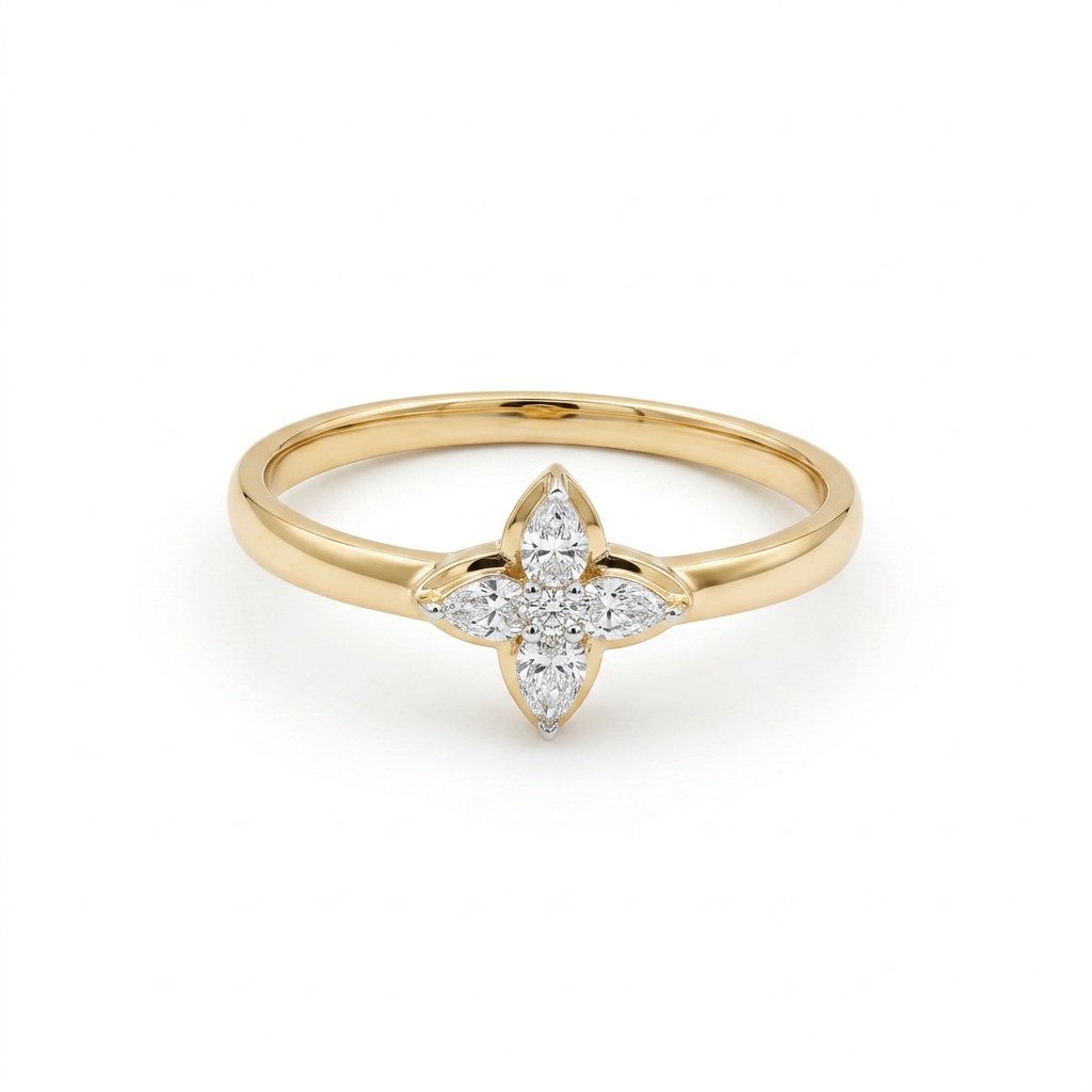 Vihana Floral Lab Grown Diamond Ring 9KT Yellow Gold