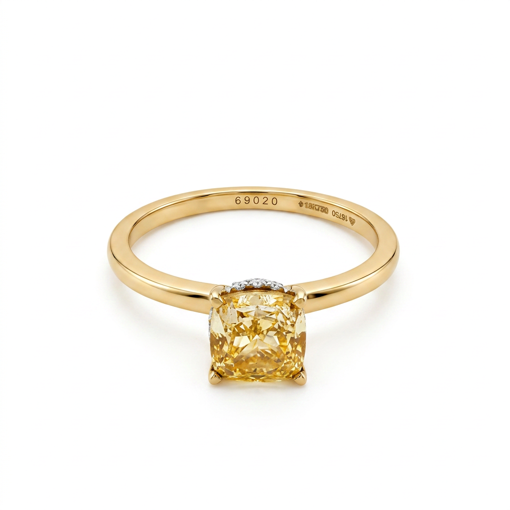 Cushion Cut Yellow Diamond Solitaire Ring