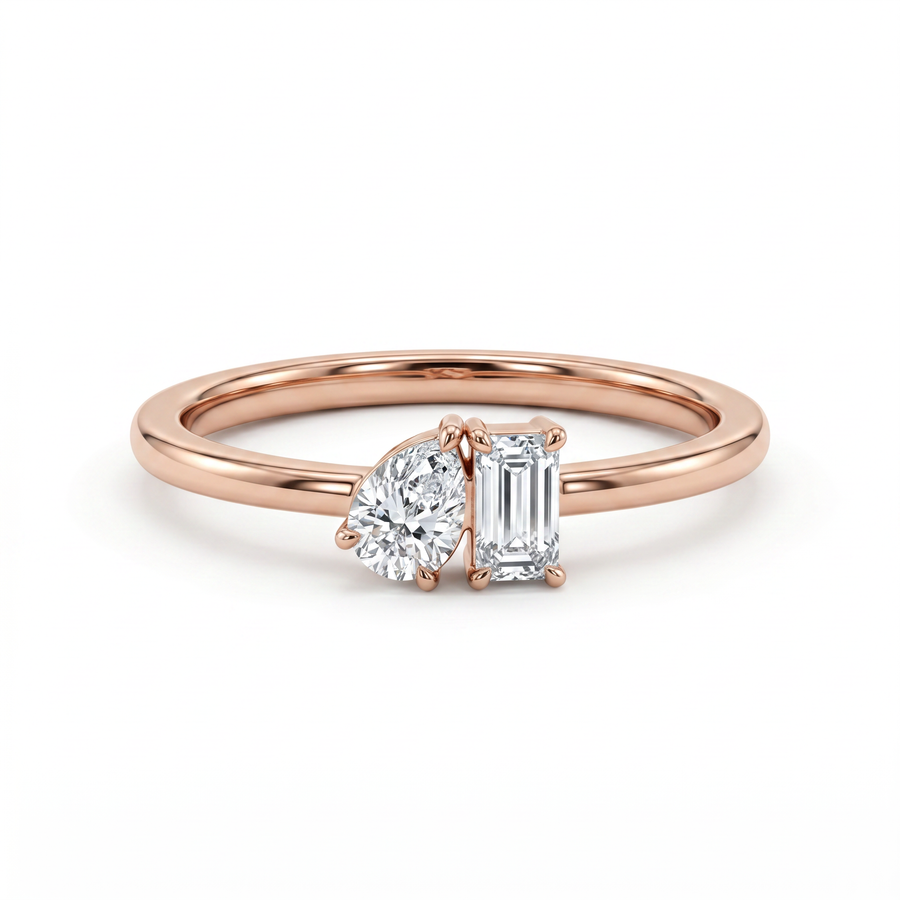 Pear & Emerald Toi et Moi Lab Grown Diamond Ring