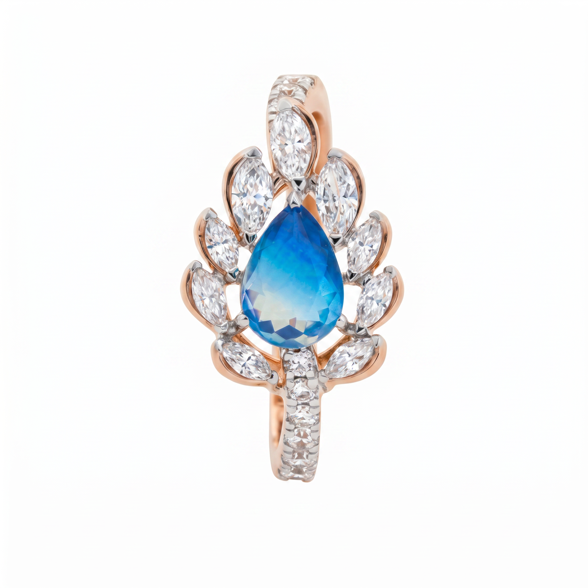Pear Cut Blue Gemstone and Marquise Diamond Bloom Ring