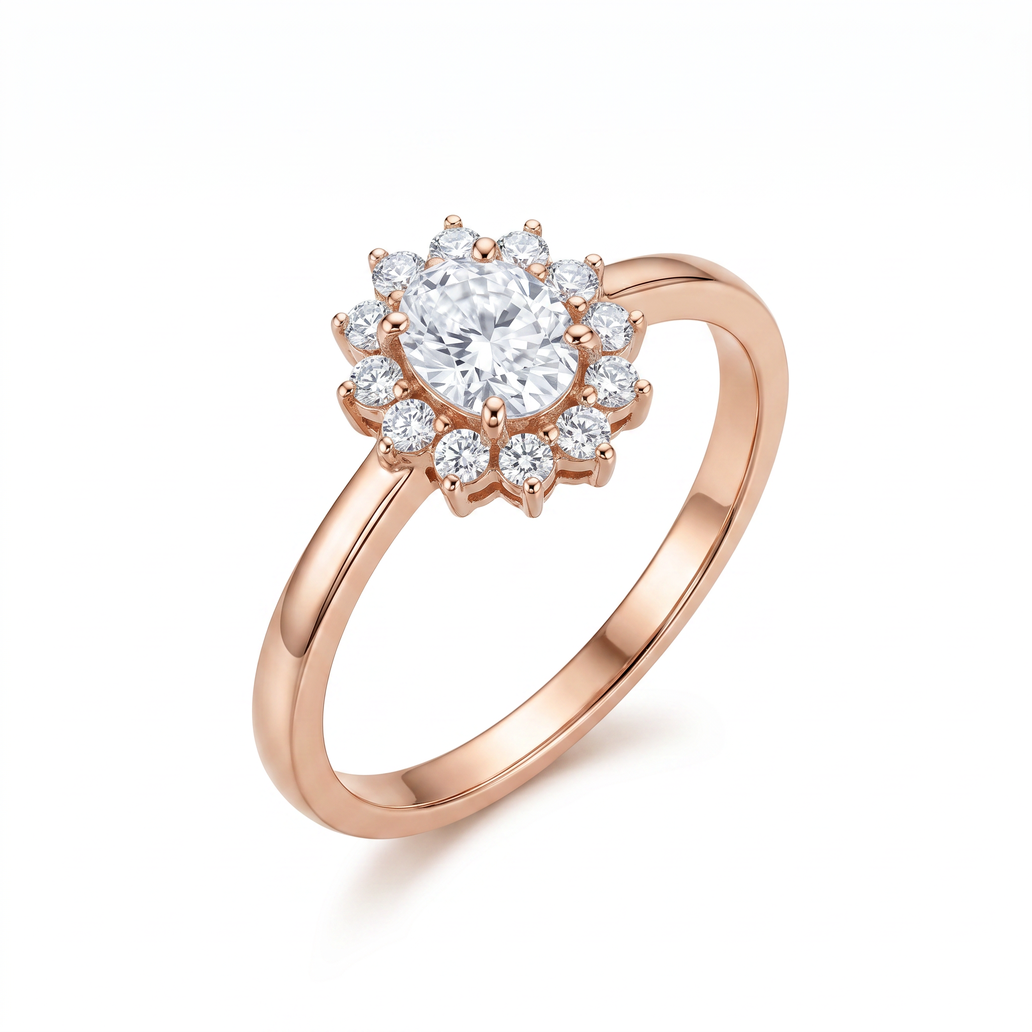 Oval Cut Center Diamond with Round Brilliant Halo Diamonds Ring