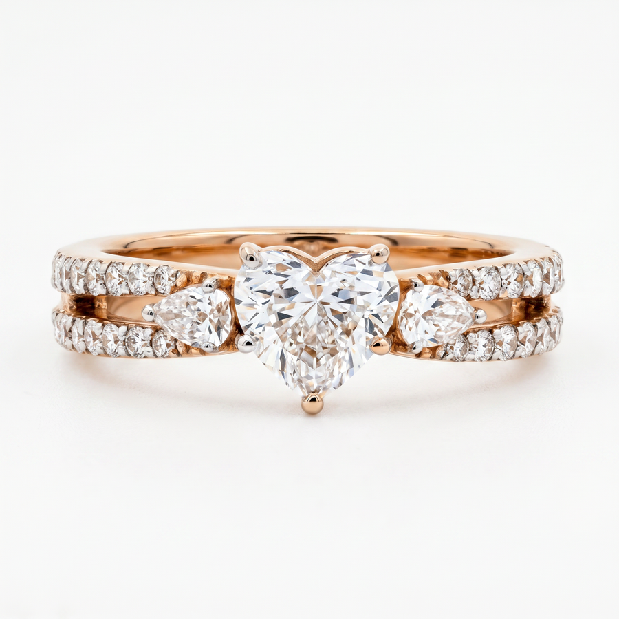Amora Heart Shaped Diamond Split Shank Ring