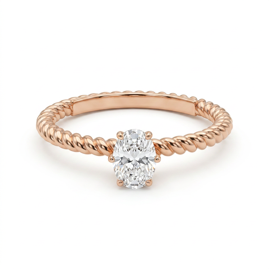 Oval Cut Lab Grown Diamond Solitaire Ring with Twisted Band