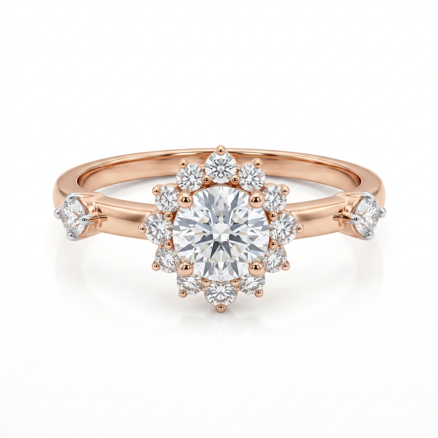 Fiori Floral Halo Diamond Engagement Ring