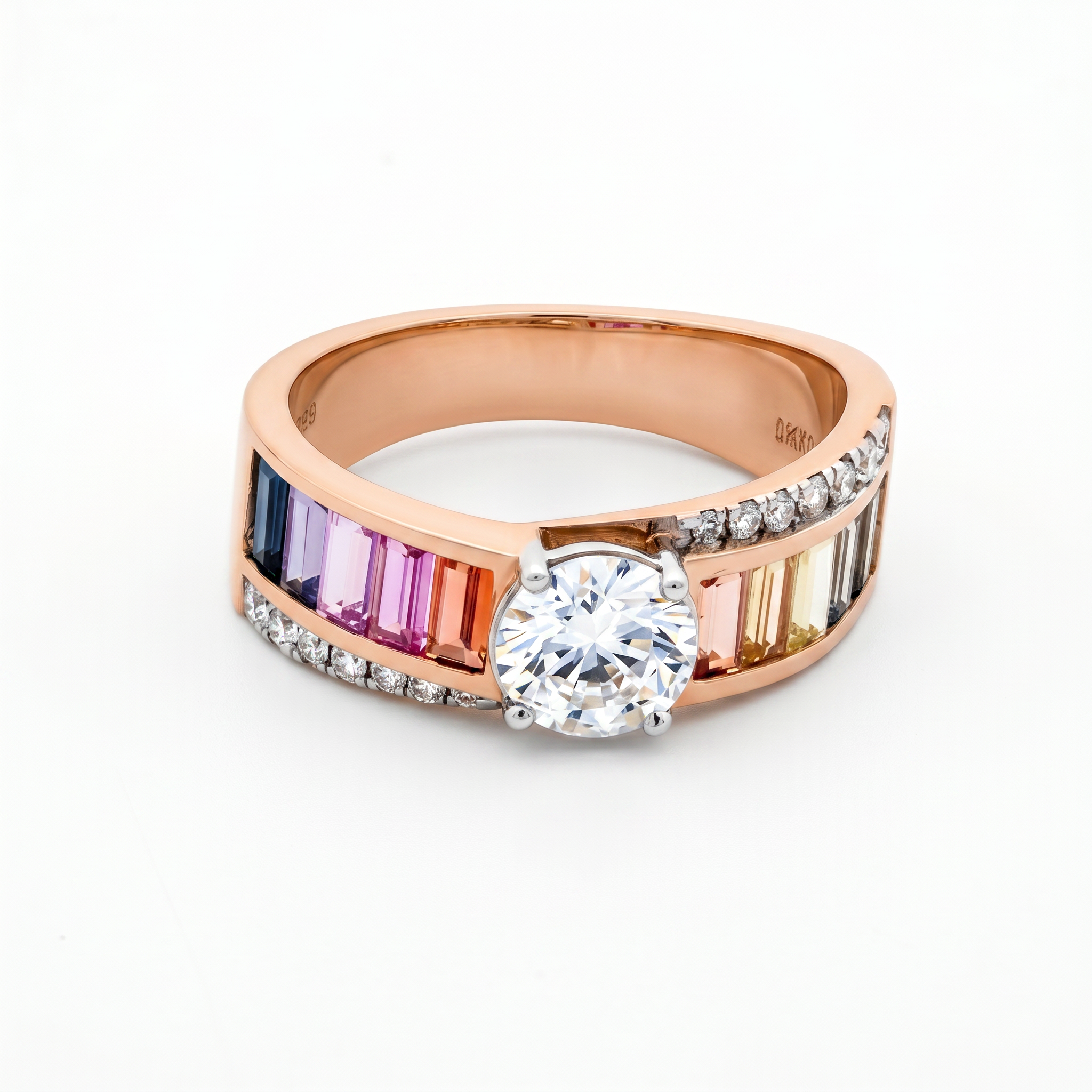 Round Brilliant Diamond Rainbow Spectrum Ring