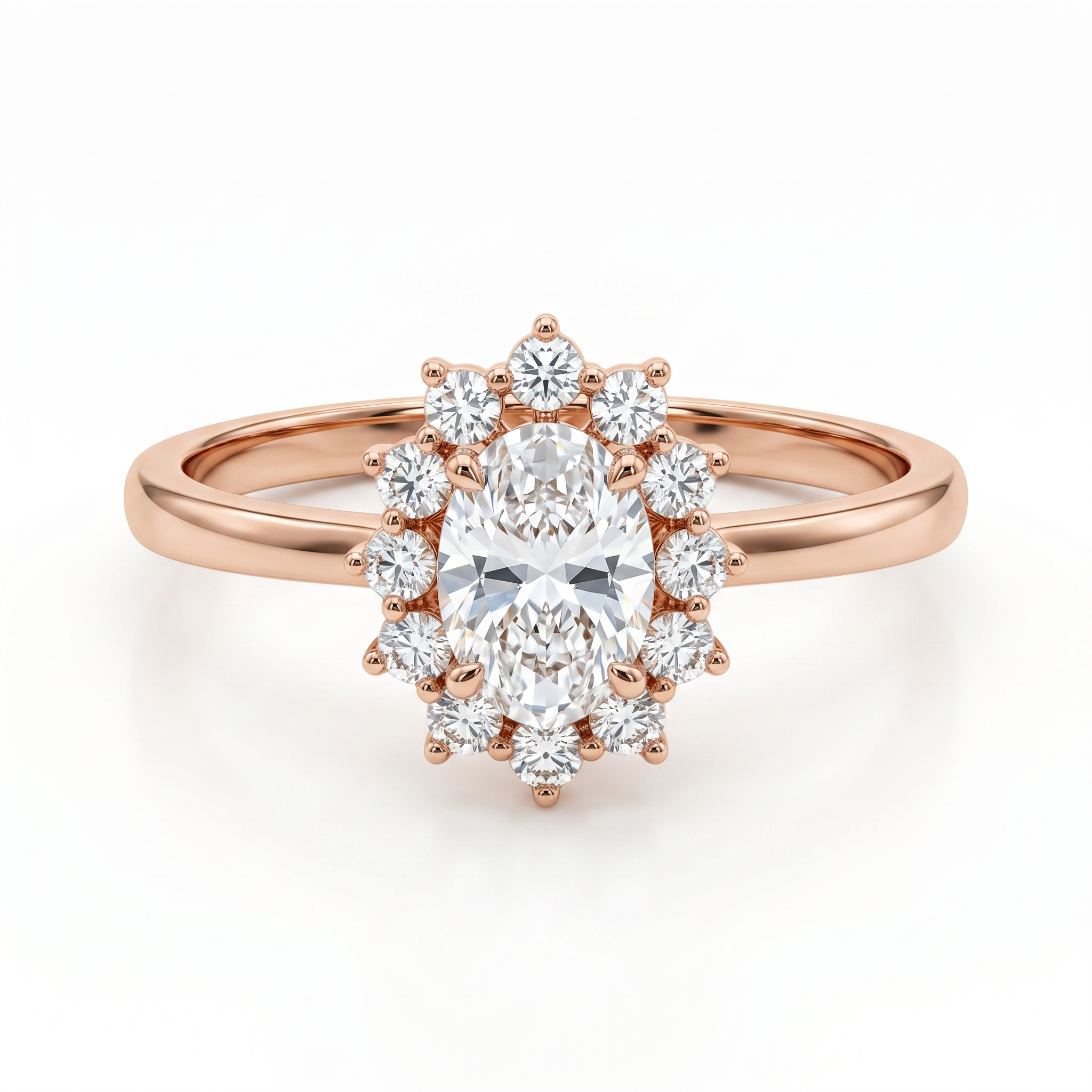 Oval Cut Center Diamond with Round Brilliant Halo Diamonds Ring