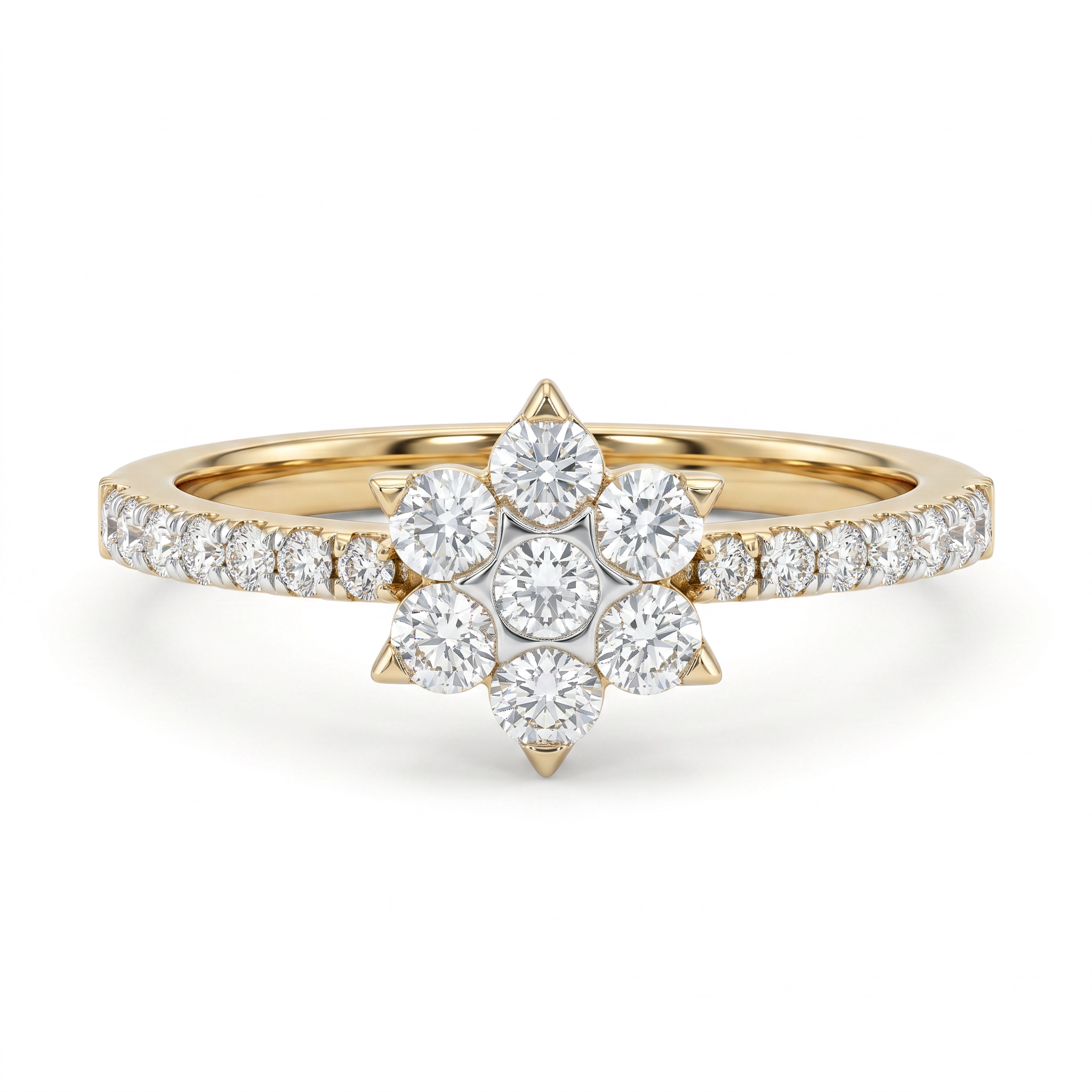 Round Brilliant Diamond Starburst Cluster Ring