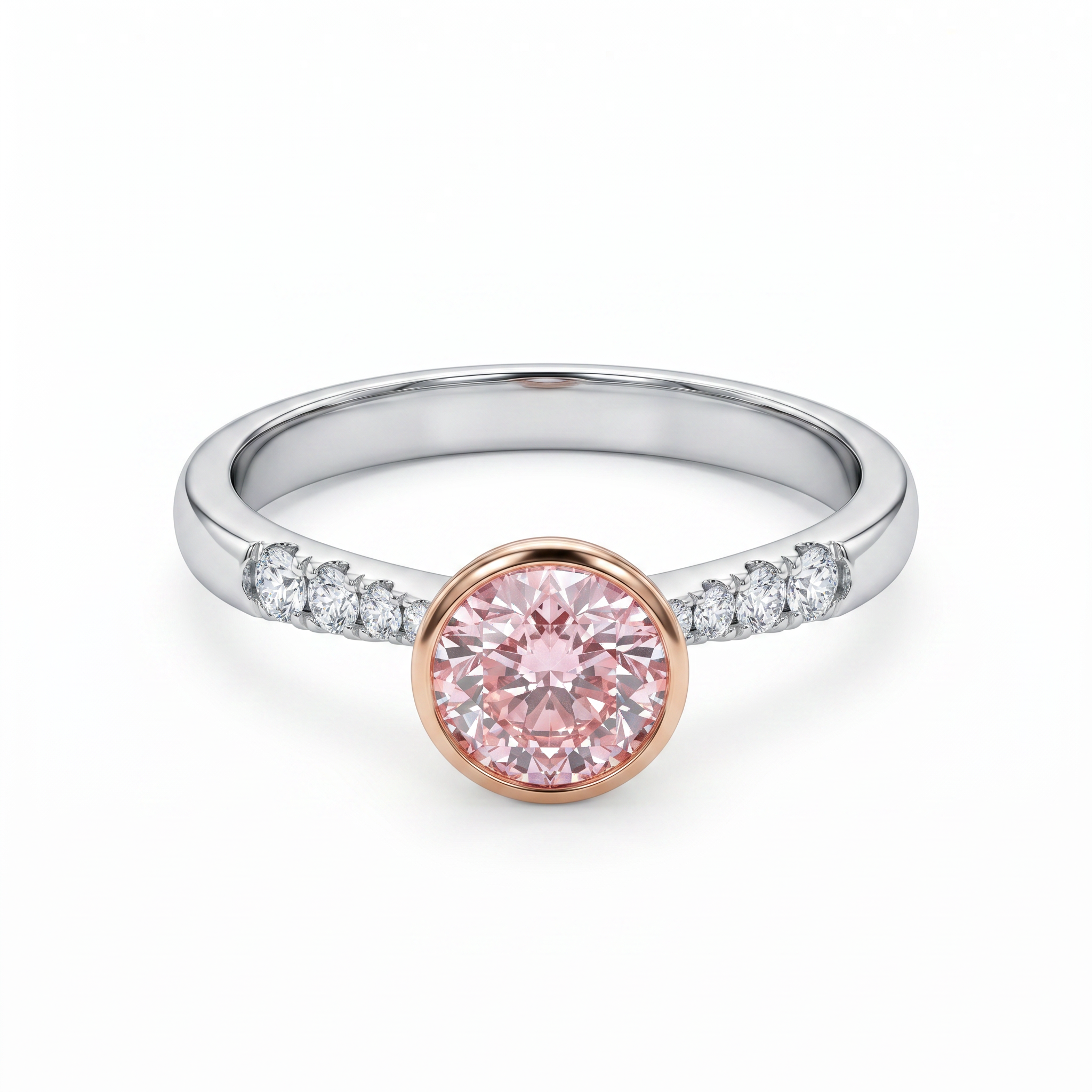 Round Pink Diamond Aura Bezel Ring