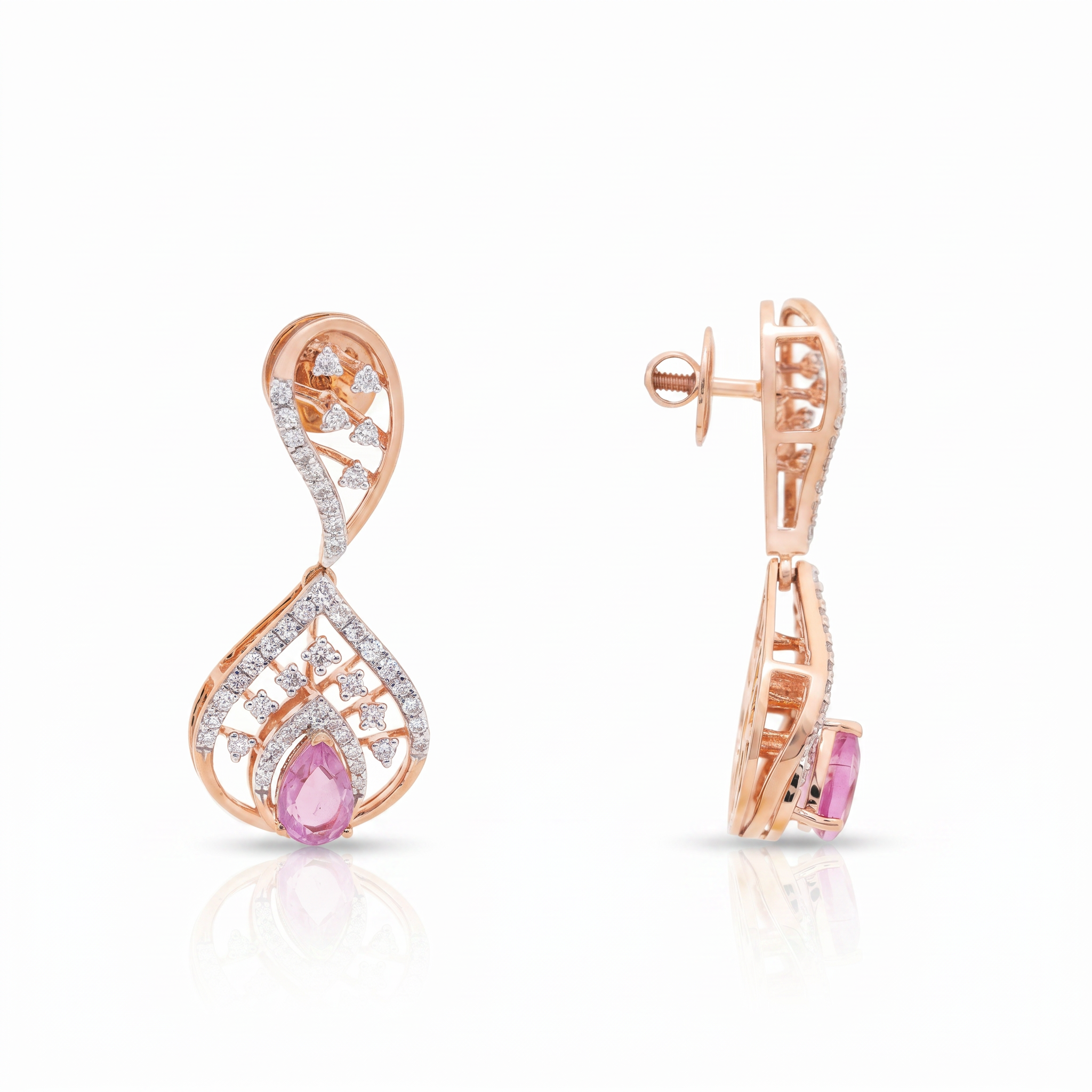 Pink Teardrop Lab Grown Diamond Drop Earrings