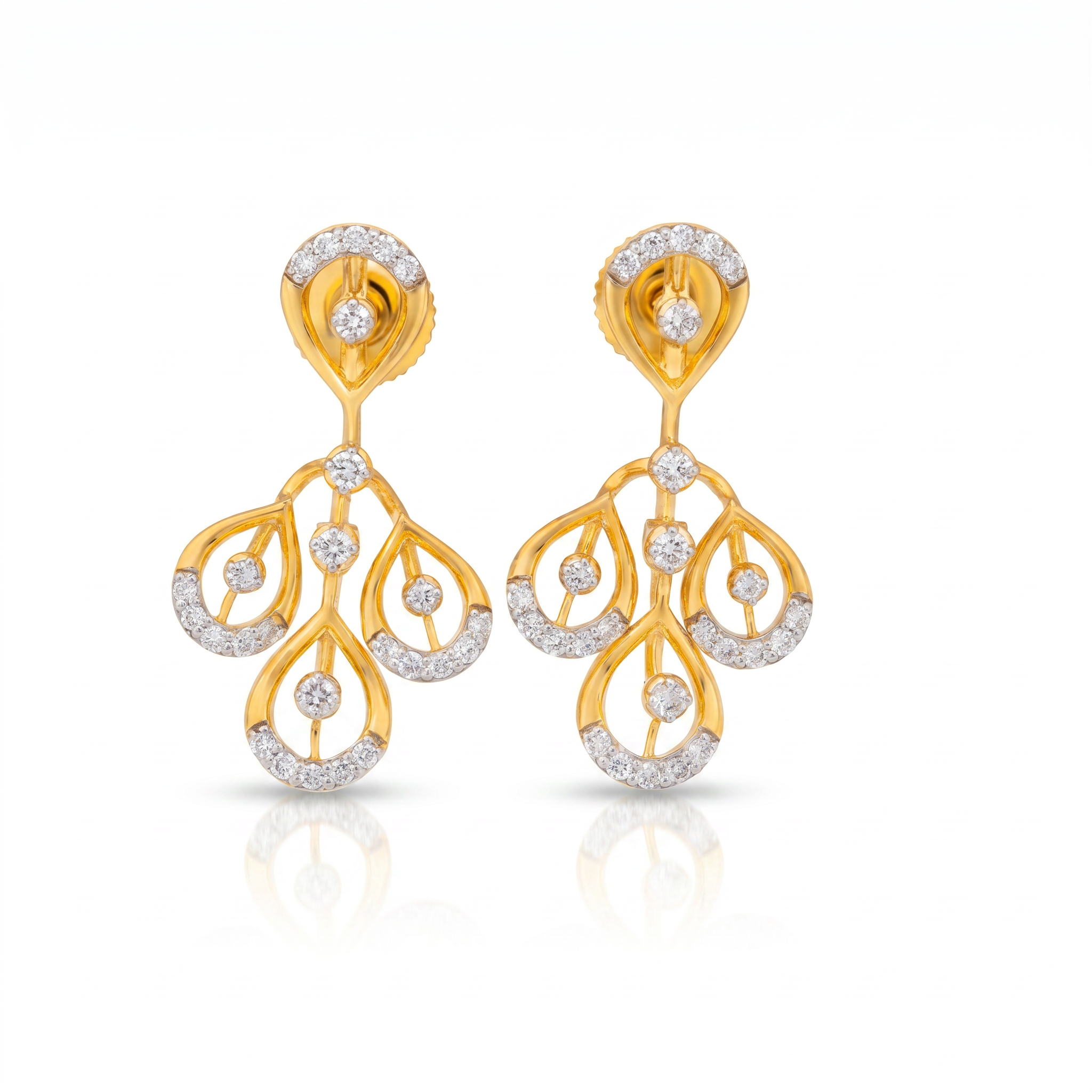 Mayurphia 9KT Gold Diamond Chandelier Drop Earrings