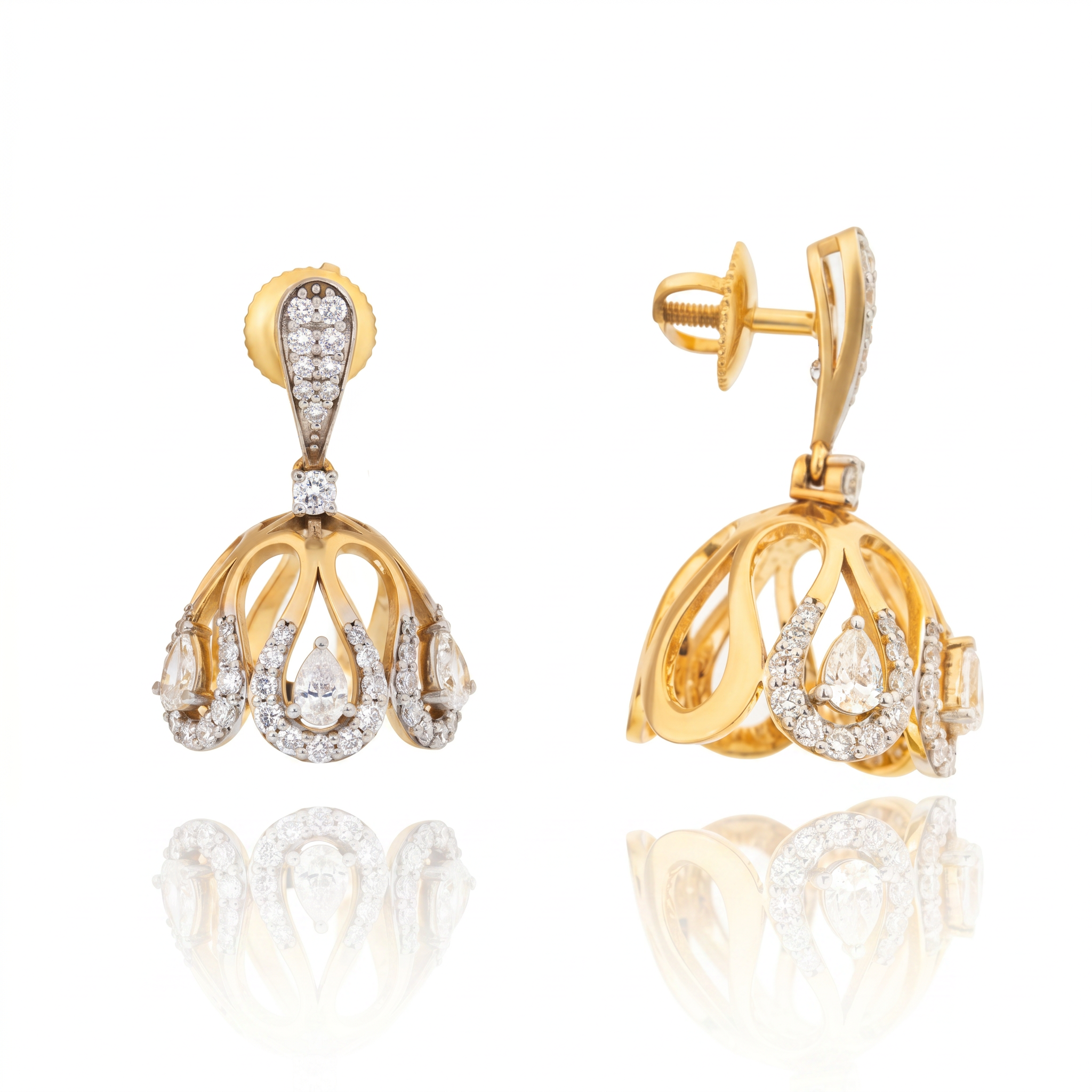 Padmanthia 9KT Gold Pear Diamond Jhumka Earrings