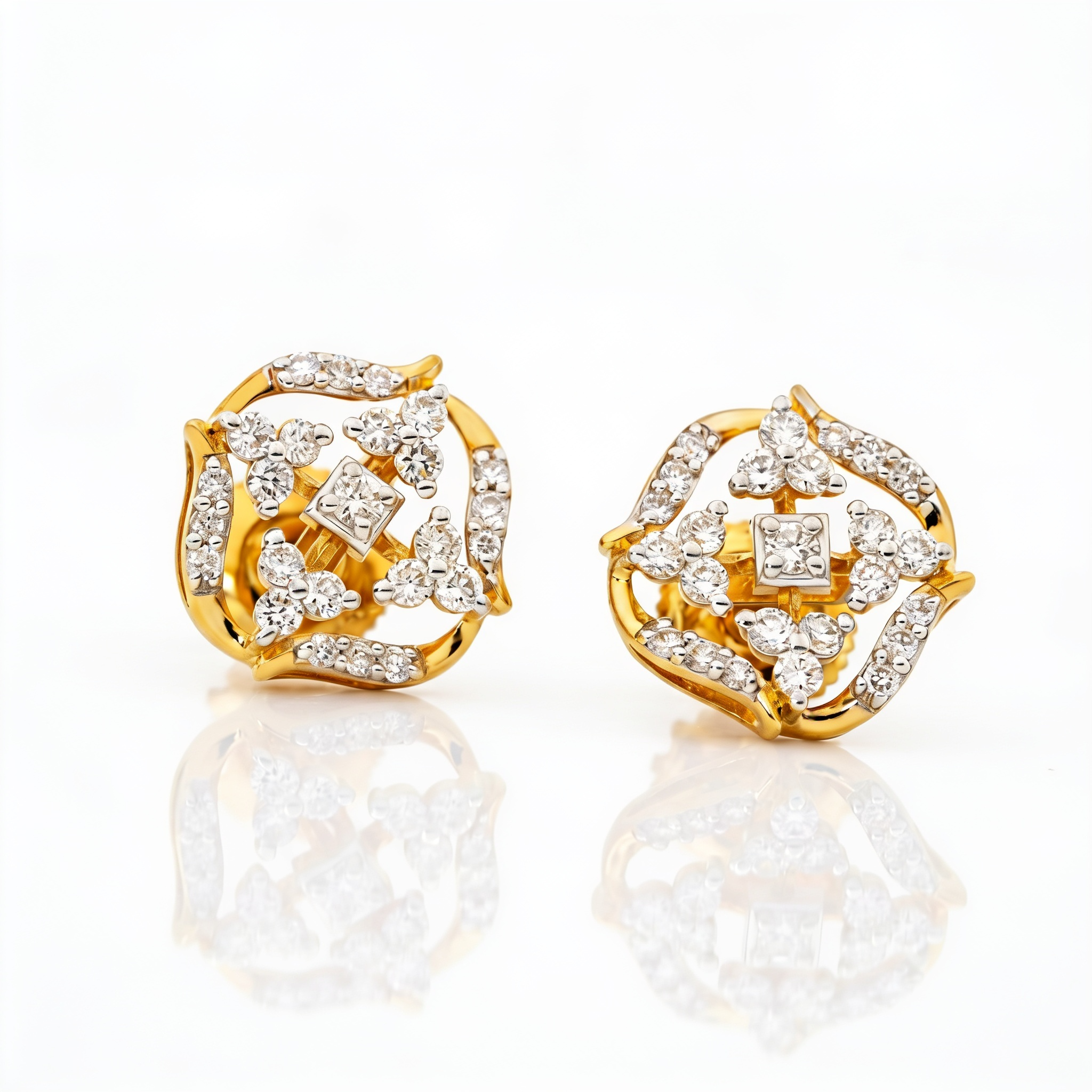 Pushpika Diamond Cluster Stud Earrings