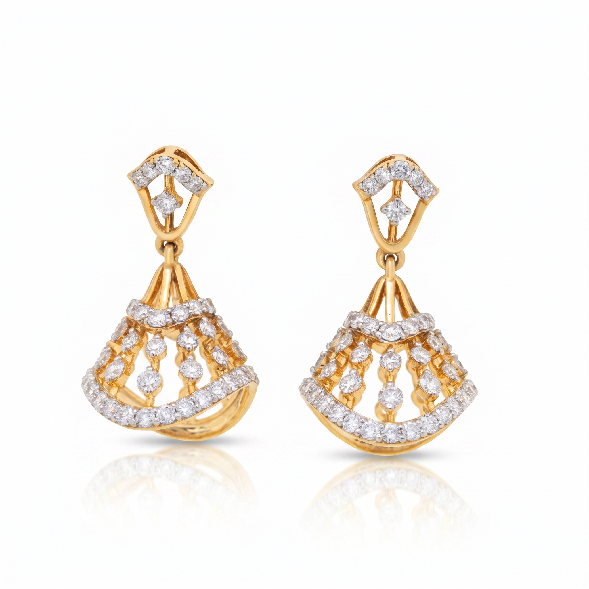 Chavrithea 9KT Gold Diamond Fan Drop Earrings