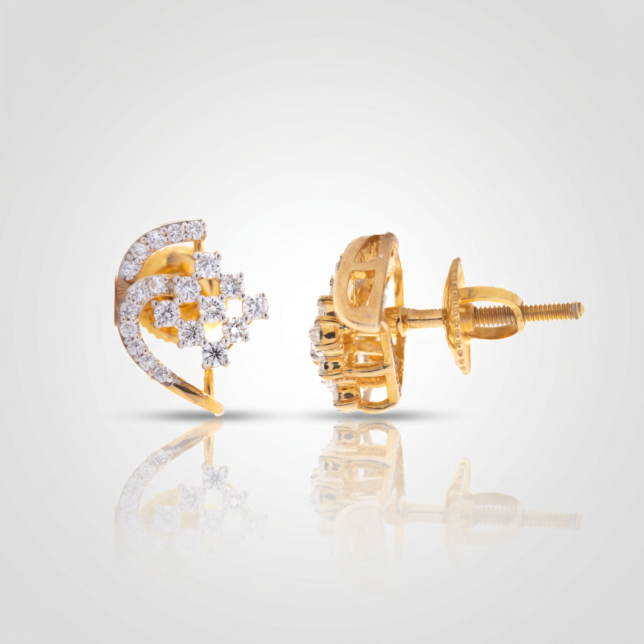 Crescent Flower Lab Grown Diamond Stud Earrings
