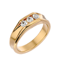 A gold men's ring with three prominent diamonds set in a row.